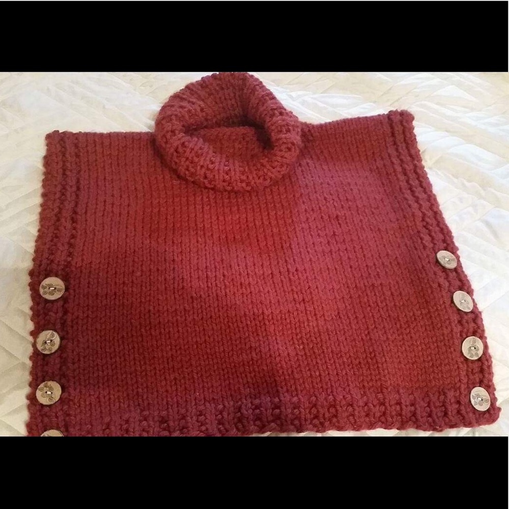 Hand knitted, poncho.